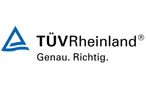 Ein blau-weißes Logo für den TÜV Rheinland