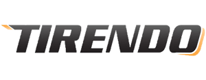 Ein schwarz-orangefarbenes Logo für Tirendo auf weißem Hintergrund
