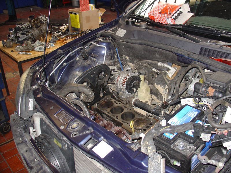 Die Motorhaube eines Autos ist geöffnet und der Motor ist sichtbar