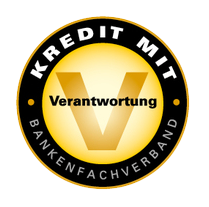 A yellow and black logo that says kredit mit verantwortung bankenfachverband