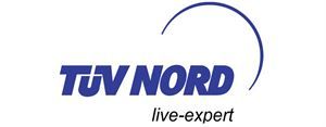 Ein blau-weißes Logo für ein Unternehmen namens TÜV Nord