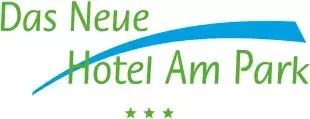 Logo f&uuml;r &bdquo;Das Neue Hotel Am Park&ldquo; in Gr&uuml;n und Blau mit drei Sternen