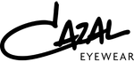 Schwarz-weißes AZAL Eyewear-Logo mit stilisierter Schrift und geschwungener Linie
