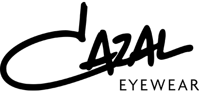 Schwarz-weißes AZAL Eyewear-Logo mit stilisierter Schrift und geschwungener Linie