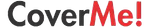 CoverMe!-Logo in schwarzer und roter Schrift mit einer grauen Grafik darüber