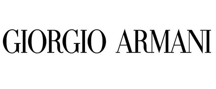 Schwarzes Giorgio Armani-Logo auf weißem Hintergrund
