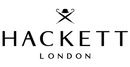 HACKETT LONDON-Logo in Schwarz auf weißem Hintergrund, mit gekreuzten Rudern und einem Bowlerhut-Symbol über dem Text