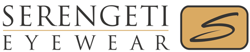 Serengeti Eyewear-Logo in Schwarz und Gold mit stilisiertem „S“-Symbol