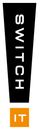 SWITCH IT-Logo mit weißem vertikalem Text auf schwarzem Banner über einem orangefarbenen Quadrat mit weißen IT-Buchstaben