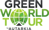 Ein grünes World-Tour-Logo mit einem Globus in der Mitte.