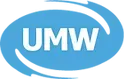 Ein blauer Kreis mit dem Wort „UMW“ darauf.