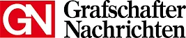 A red and white logo for grafschafter nachrichten