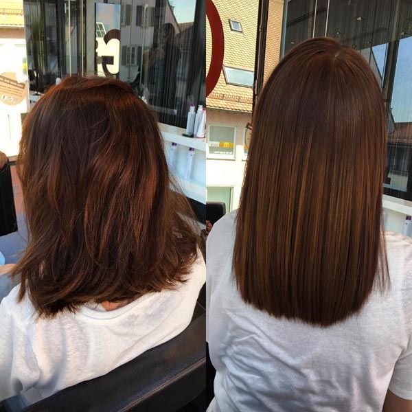 Ein Vorher-Nachher-Foto der Haare einer Frau