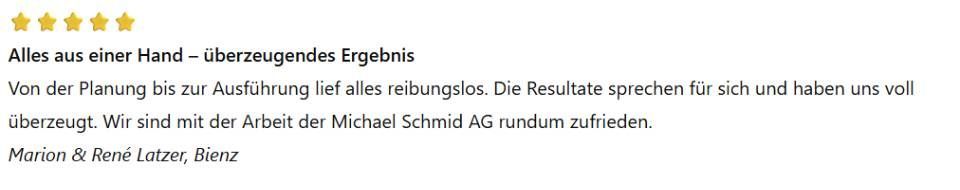 Review with five stars and text in German: