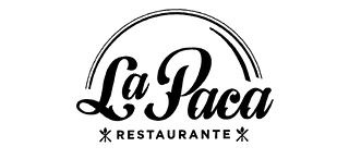 Un logotipo en blanco y negro para un restaurante llamado La Paca.