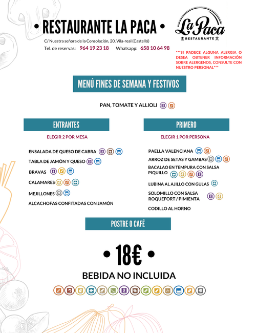 Un menú para un restaurante con bebida incluida.