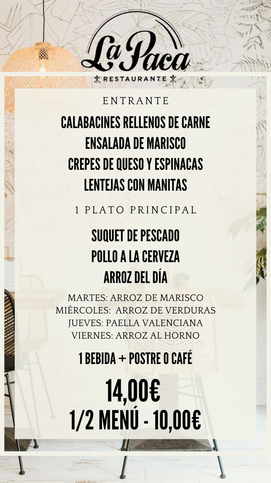 Un menú de un restaurante en español se muestra en una mesa.