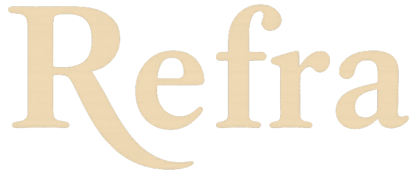 La palabra "Refra" en letra cursiva beige.