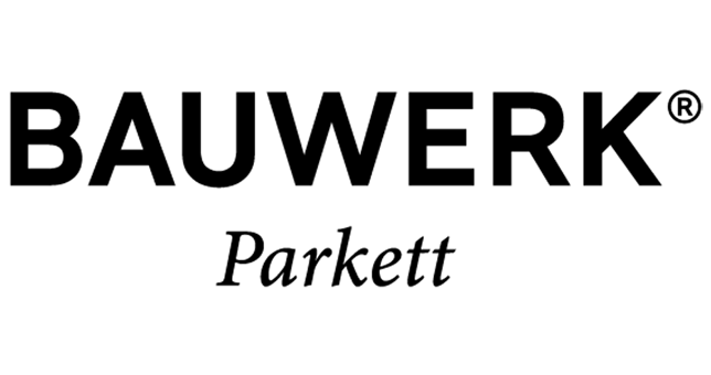 Ein schwarz-weißes Logo für ein Unternehmen namens Bauwerk Parkett.