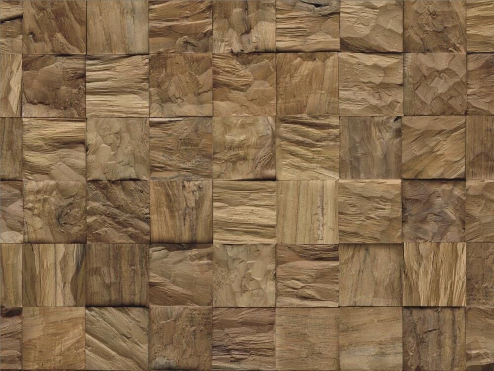 Eine Nahaufnahme einer Holzwand aus Quadraten.