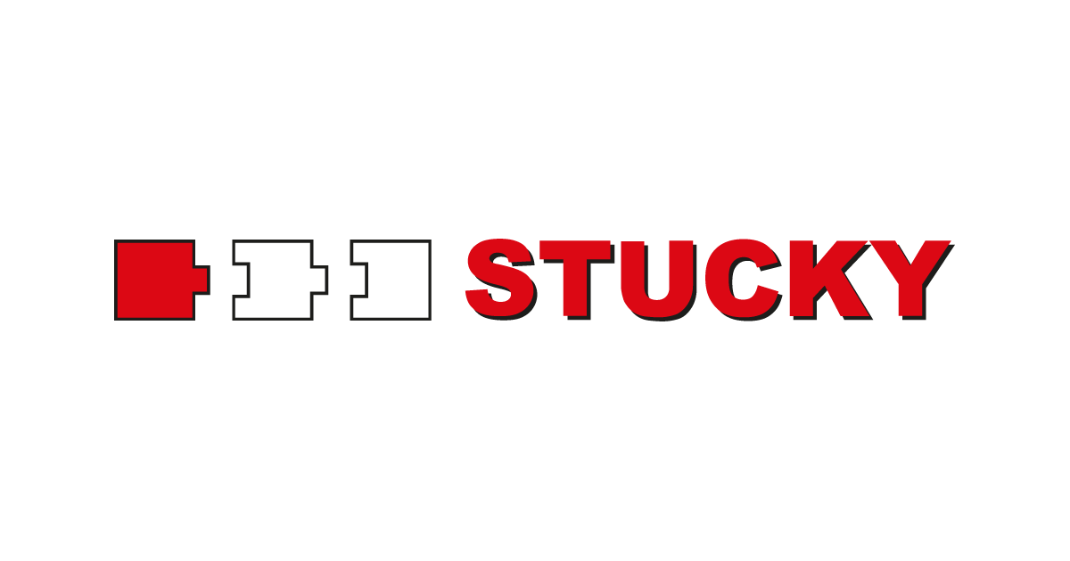 Das Logo von Stucky ist rot und weiß und sieht aus wie ein Puzzle.