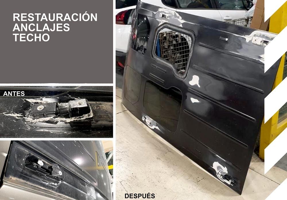 Una foto del antes y el después de un coche siendo restaurado.