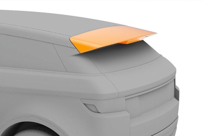 Un modelo 3D de un coche con un alerón en el techo.