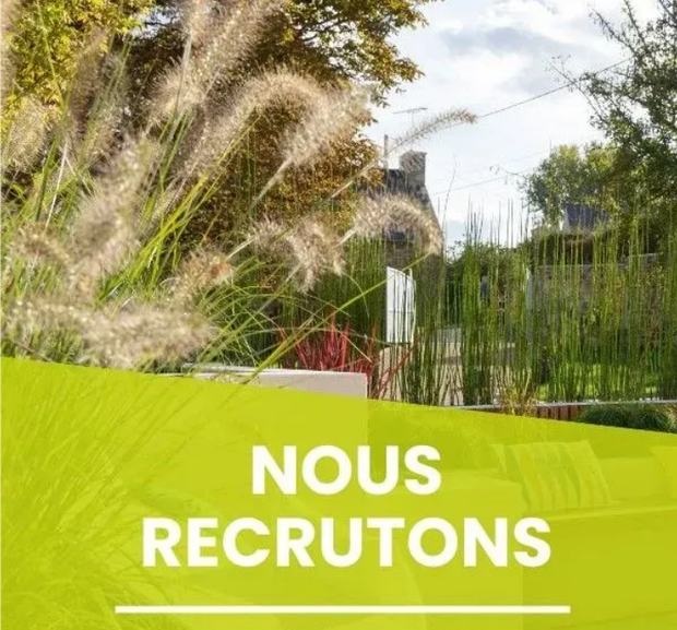 Affiche de recrutement vert avec plantes.