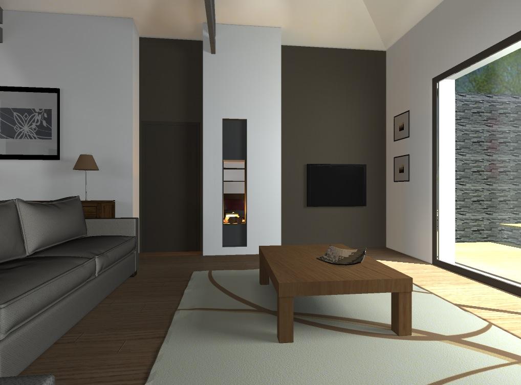 Plan 3D d'un salon avec un insert.