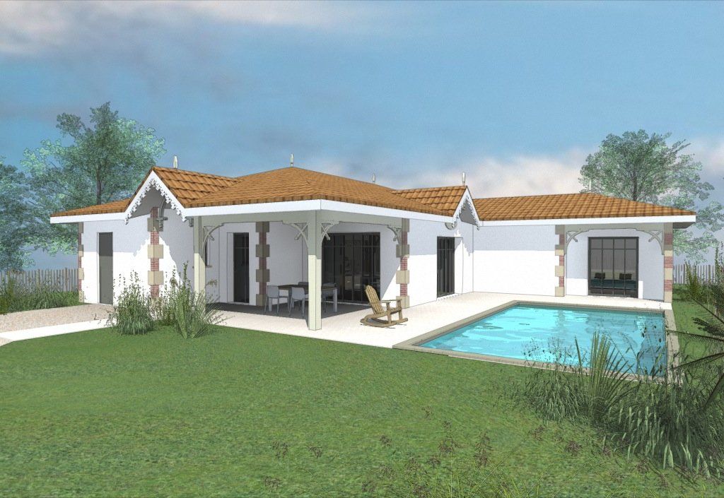 Plan 3D d'un jardin avec une piscine creusée.