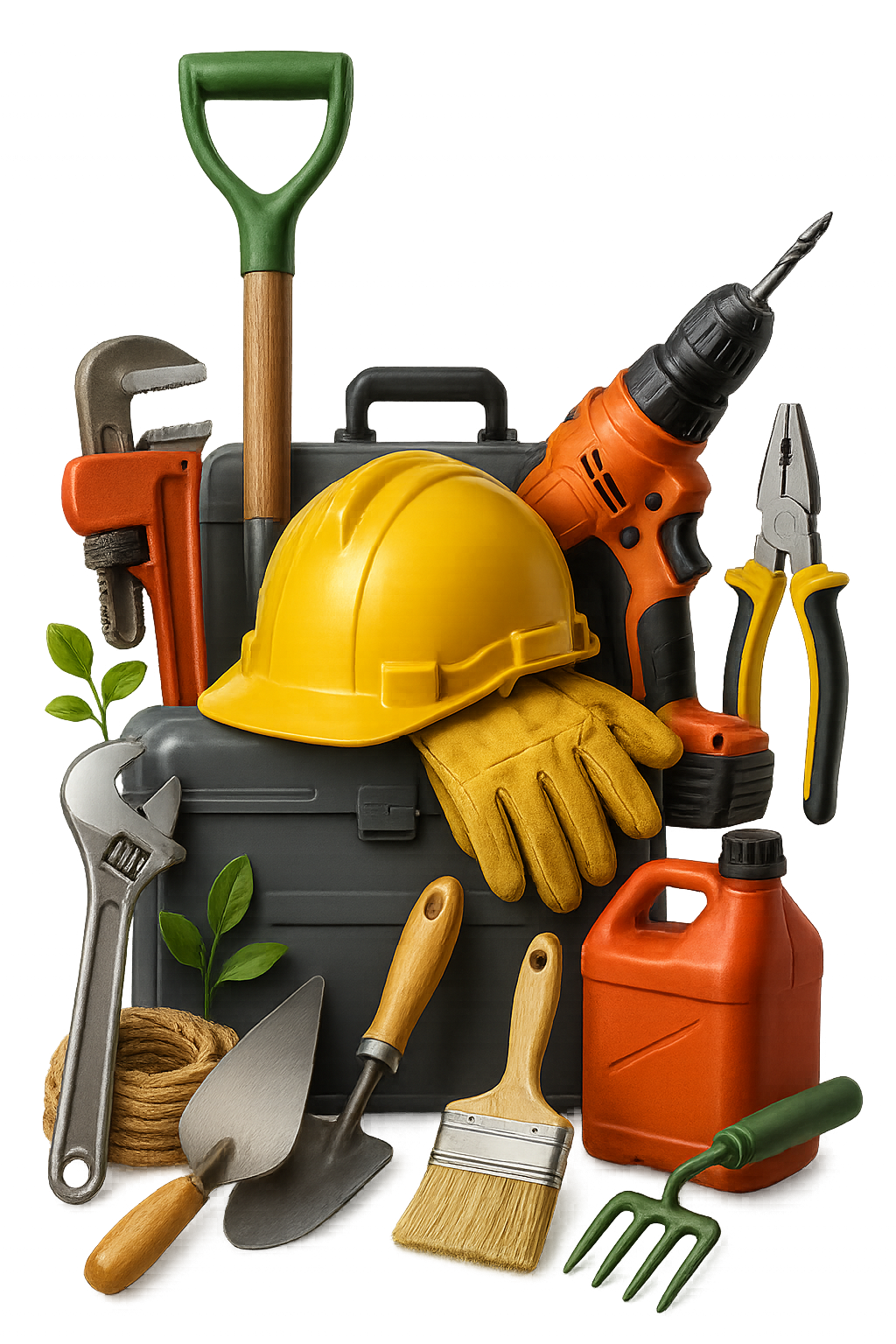 Un tas d'outils sont posés sur une boîte à outils.