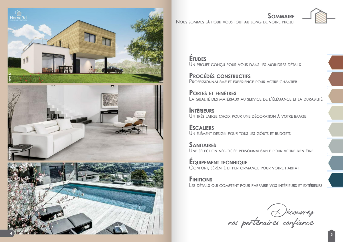 Page de brochure présentant une maison moderne.