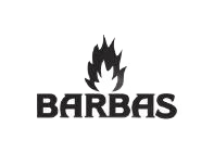 Logo BARBAS en lettres noires grasses avec une icône de flamme au-dessus du texte