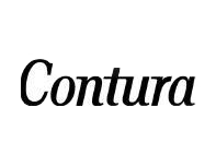 Le mot « Contura » en italique noir sur fond blanc
