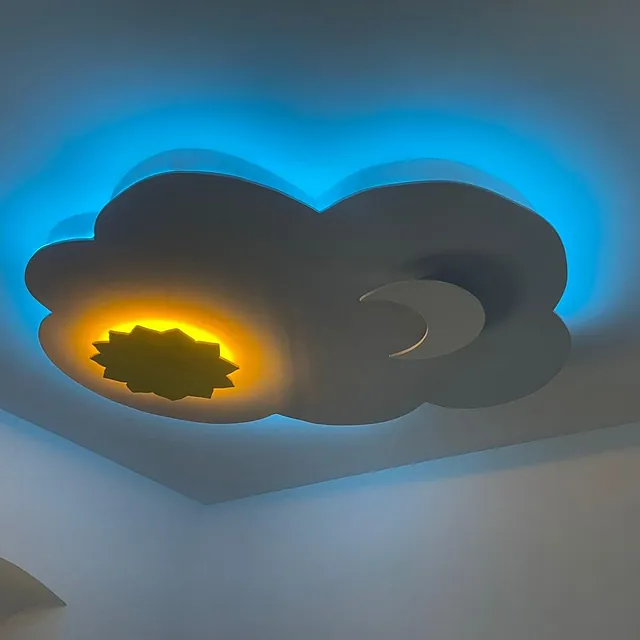 Un techo con una nube y un sol sobre él.