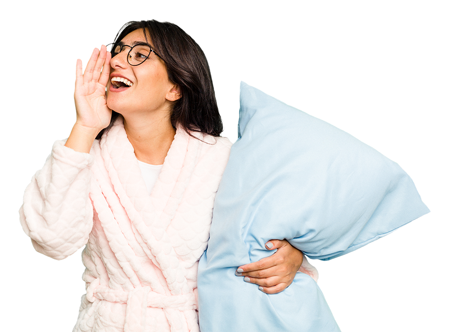 Femme avec un coussin qui appelle quelqu'un