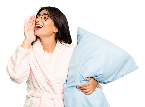 Femme avec un coussin qui appelle quelqu'un