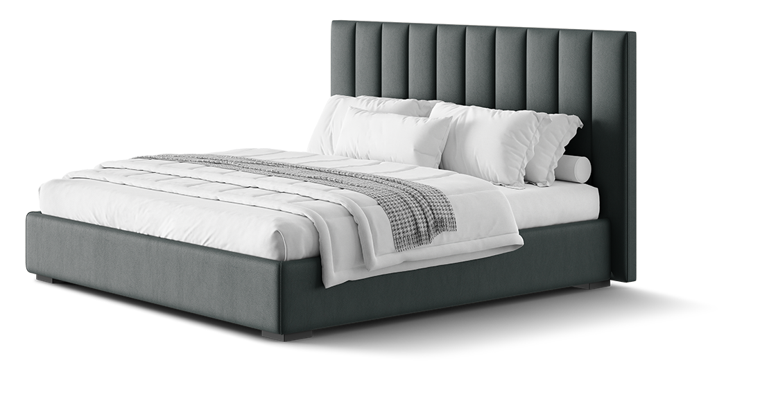Lit de couleur noir avec des draps