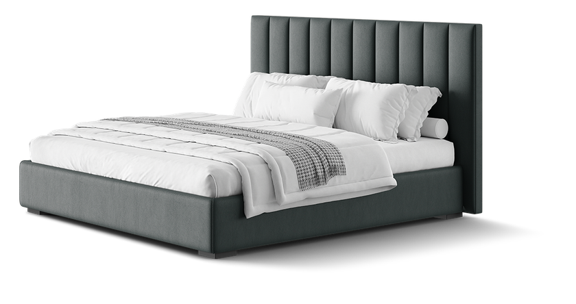Lit de couleur noir avec des draps