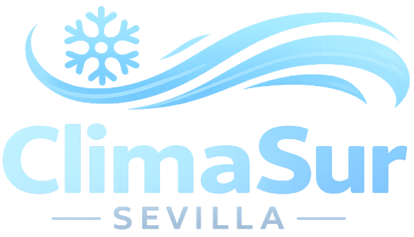 Logotipo de ClimaSur Sevilla en azul claro con copo de nieve y gráfico de onda fluida