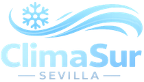 Logotipo de ClimaSur Sevilla en azul claro con copo de nieve y gráfico de onda fluida