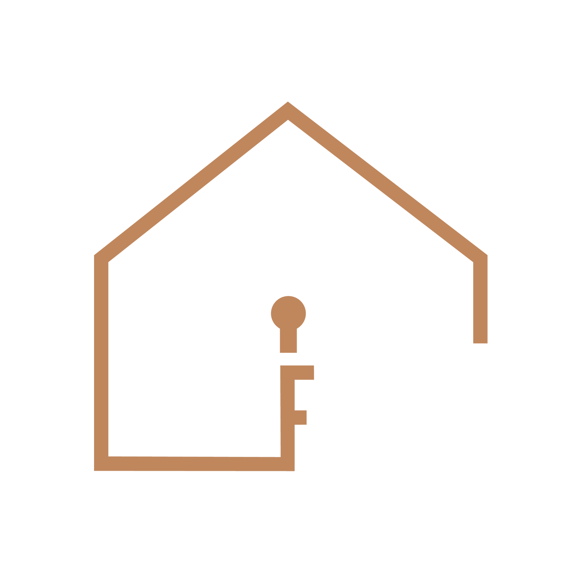 Brauner Umriss eines Hauses mit Schlüssellochdesign, das auf Immobilien oder den Zugang zu einem Haus hindeutet.