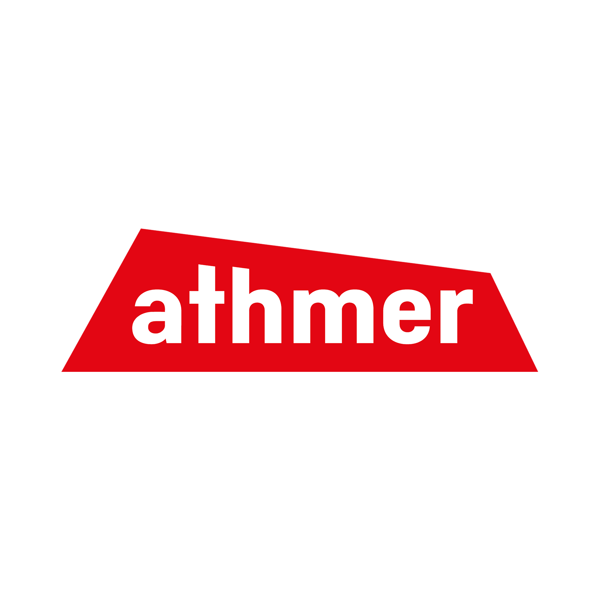 Rotes Trapez mit dem weißen Wort „athmer“.