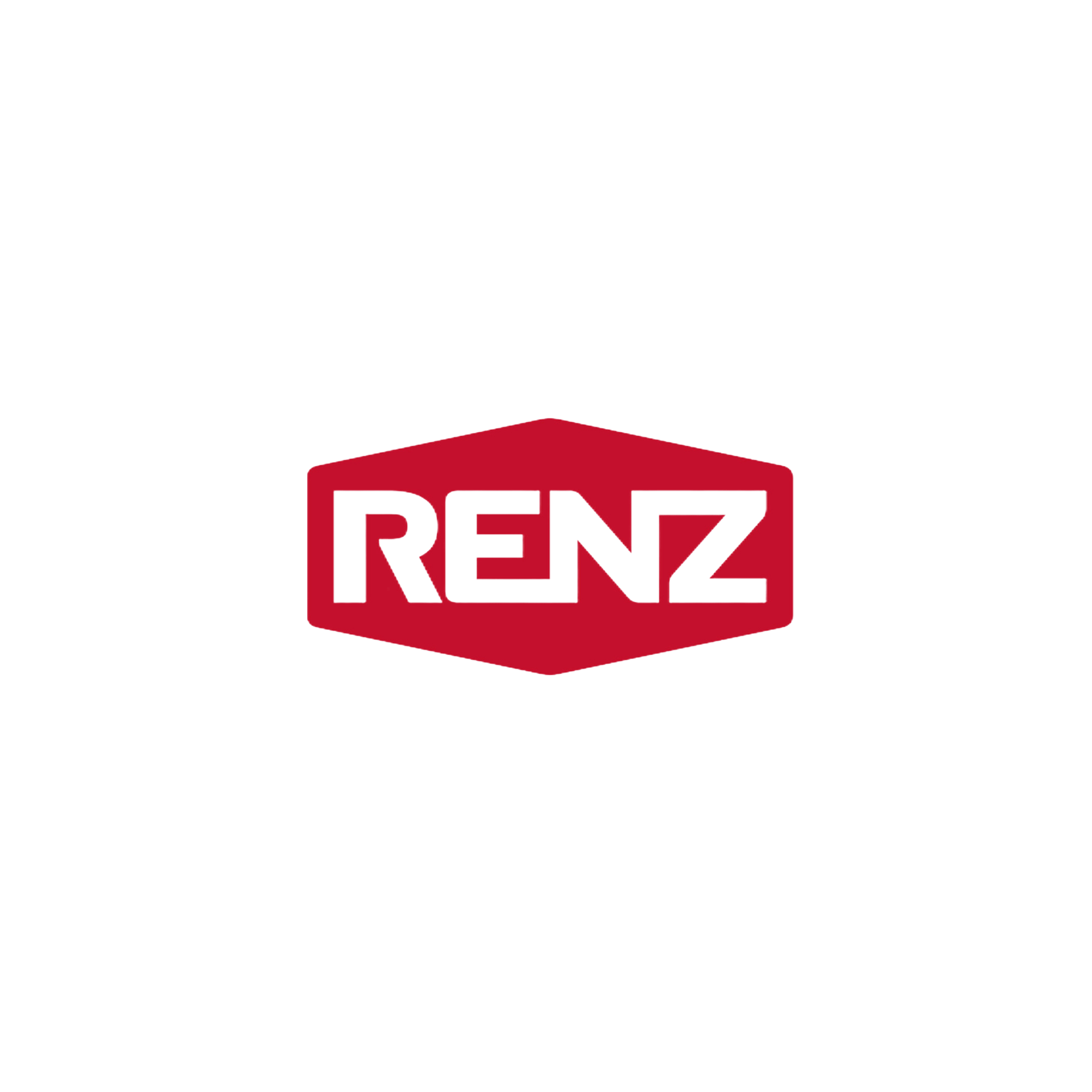 Rot-weißes Renz-Logo in einer roten Sechseckform.