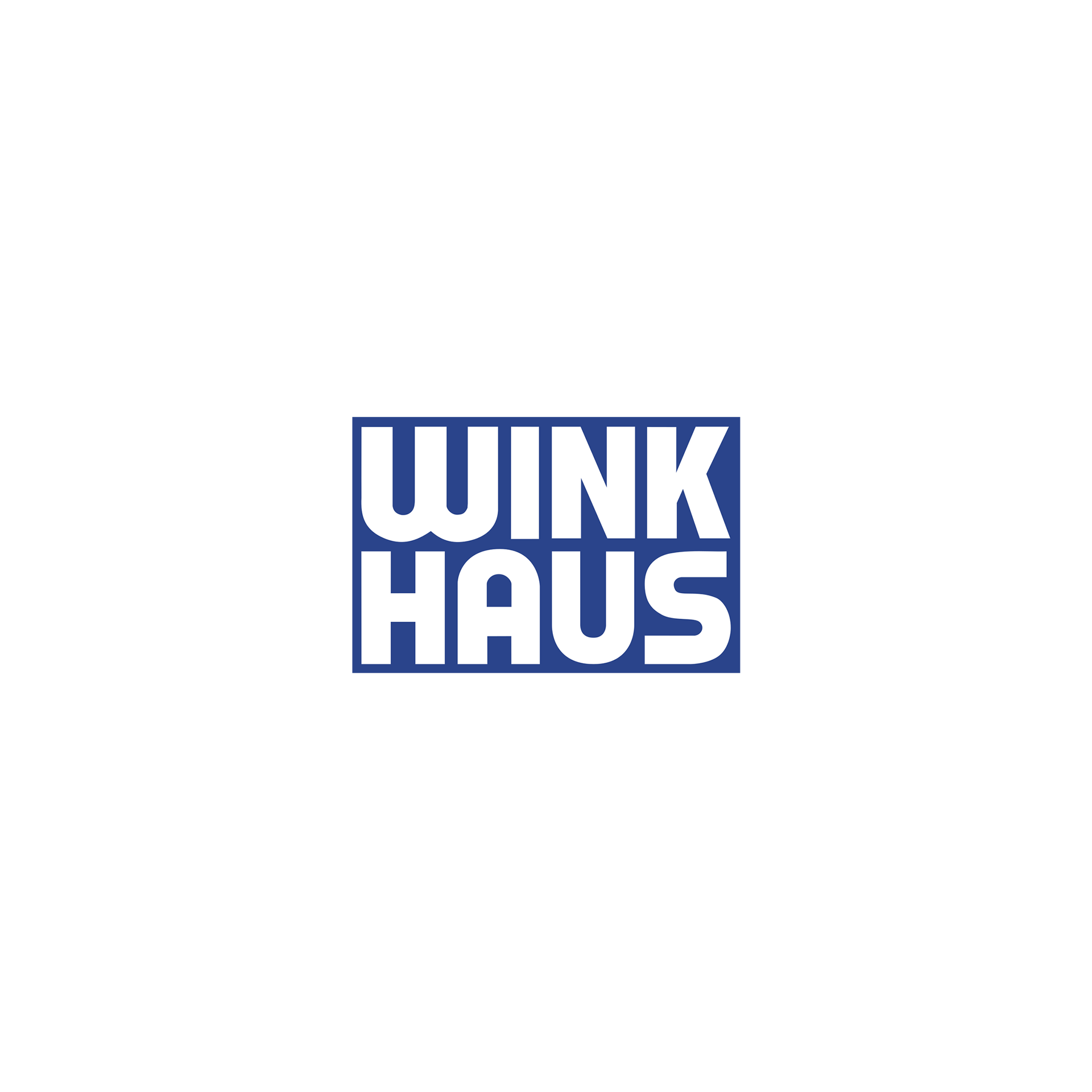 Blau-weißes „WINK HAUS“-Logo in einem Quadrat.