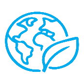 Eine blaue Strichzeichnung eines Globus mit einem daran befestigten Blatt, die für ökologische Nachhaltigkeit steht.