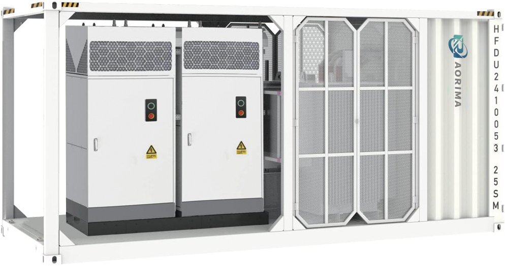 Conteneur maritime blanc avec équipement électrique, groupe frigorifique et logo du fabricant.