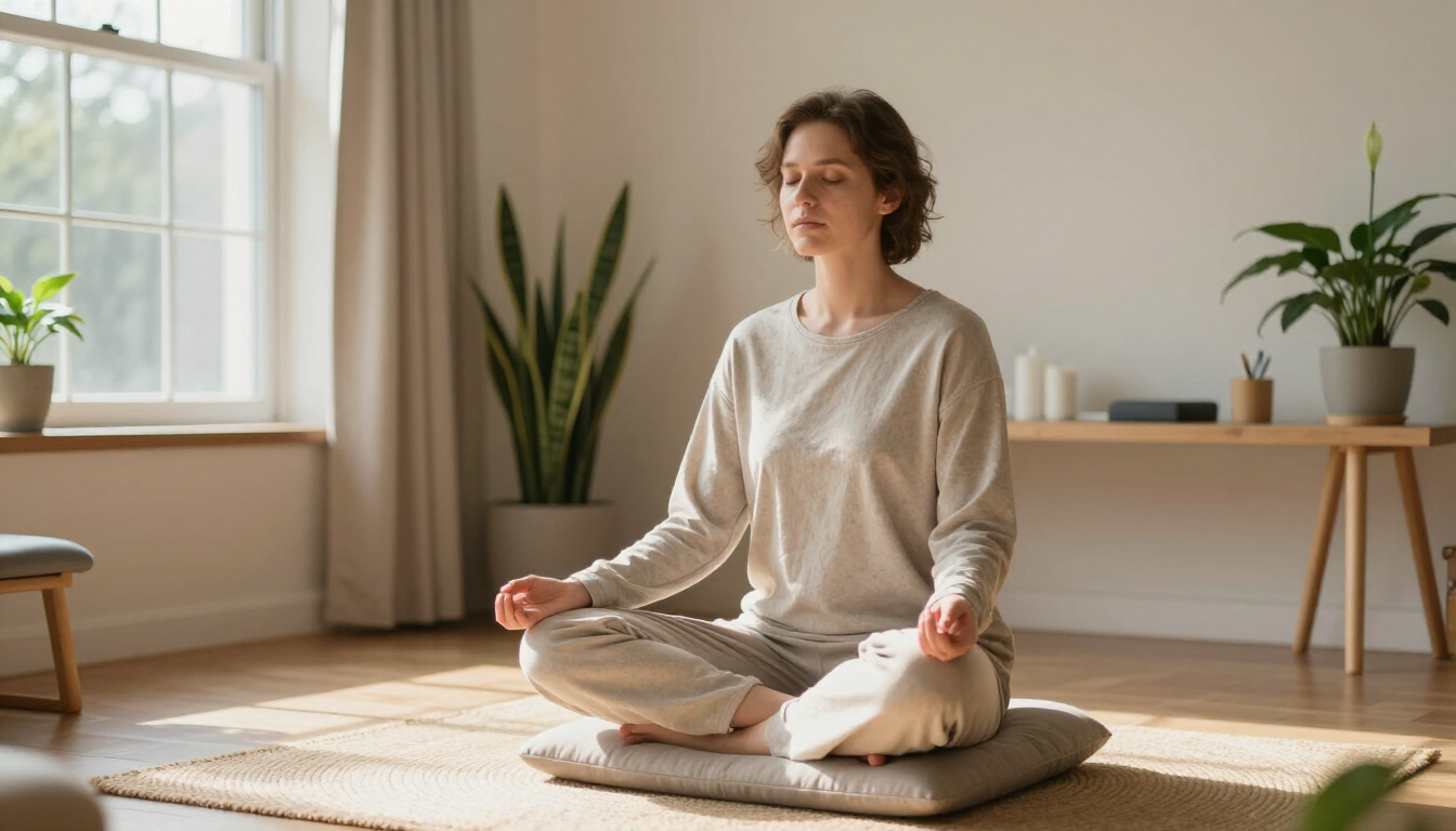 Persona en un entorno tranquilo para liberar tensi&oacute;n emocional