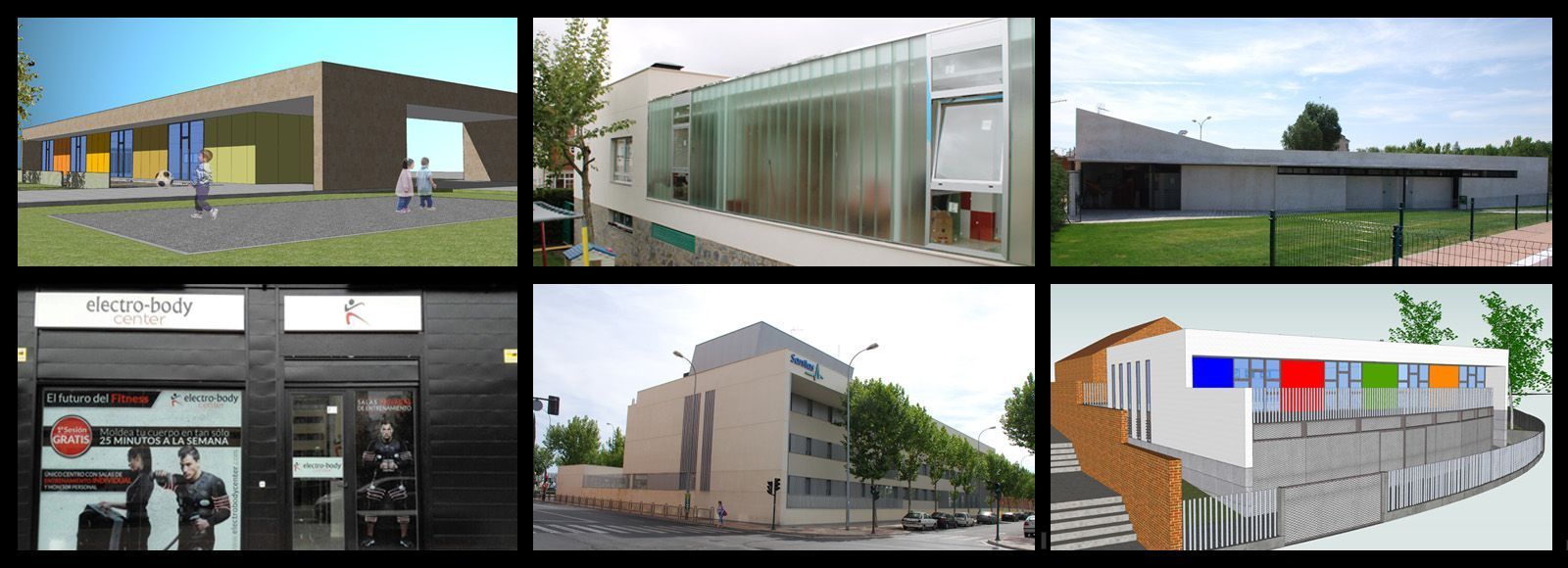 Un collage de fotografías de diferentes edificios, incluido uno que dice 