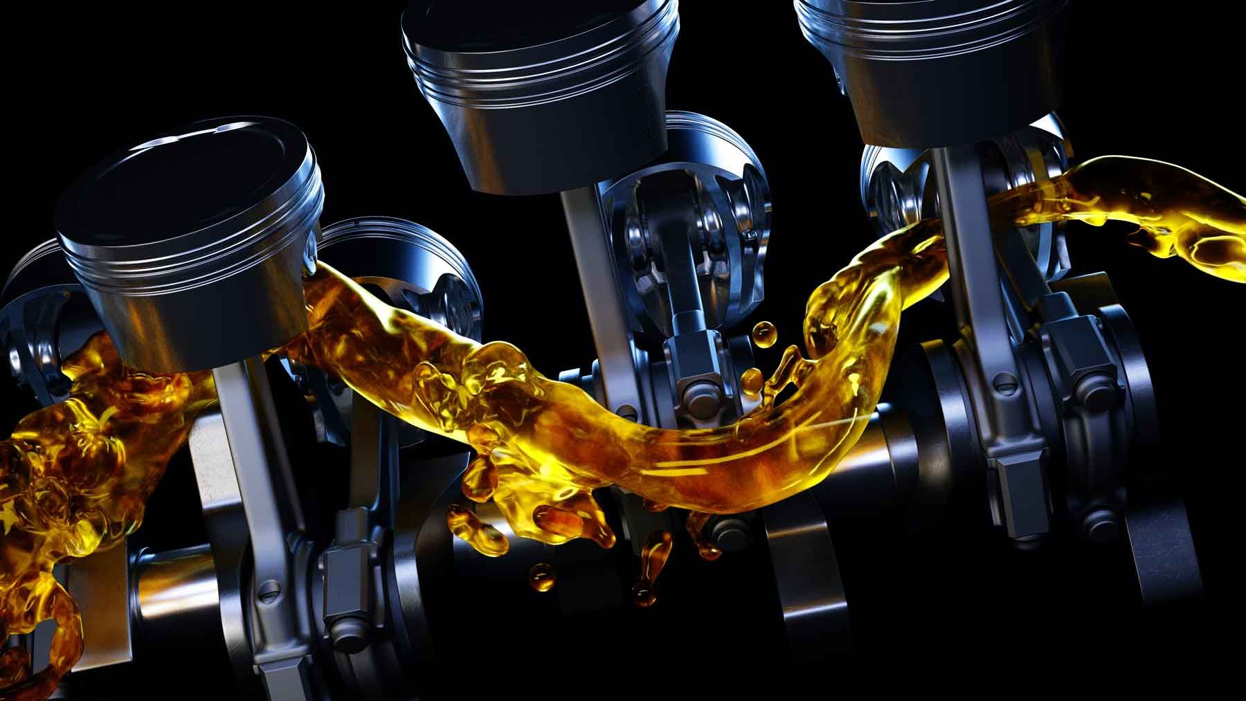 Illustration 3D d'huile moteur parcourant l'intérieur d'un moteur